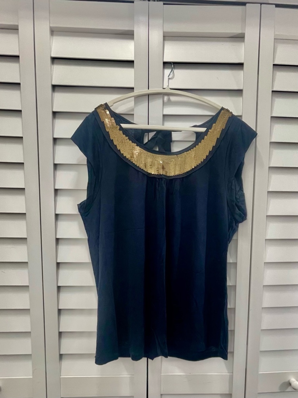Loft Women's Navy  SlTop with Gold Sequin Collar